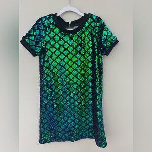 Soprano Kids Dress in Green and Blue Sequins